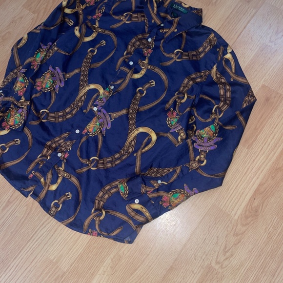 Lauren Ralph Lauren Navy Blue Western Print long Sleeve Button Up Shirt Size 1X - Picture 3 of 7